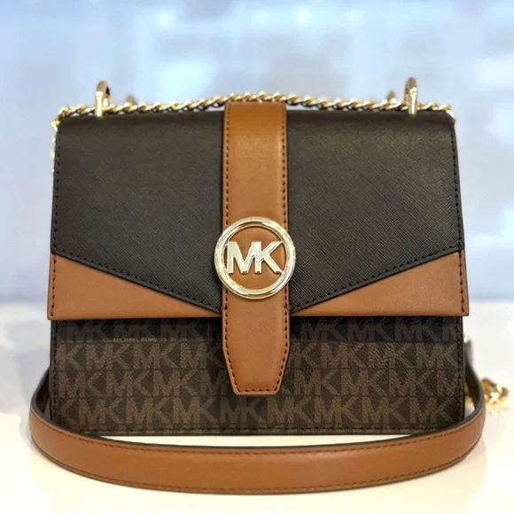 Michael Kors Greenwich SM Color-Block Signature Logo Crossbody Bag Brown Multi - Picture 3 of 11